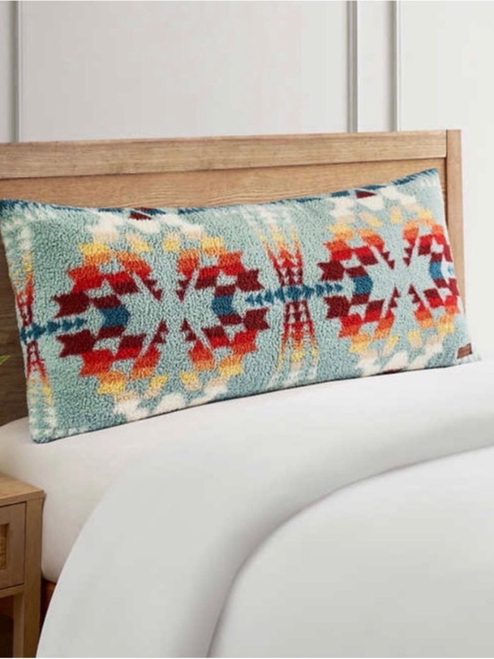 Pendleton Sherpa Wool Long Decorative Throw Pillow in Aqua with Tribal Pattern